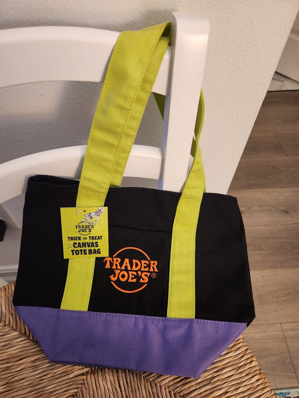 Trader Joe's Mini Tote Halloween Black + Green Handles